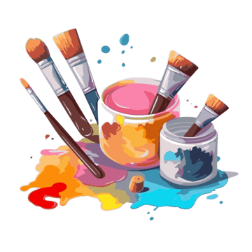 Paint brushes, roller and tins ready for a professional painting job